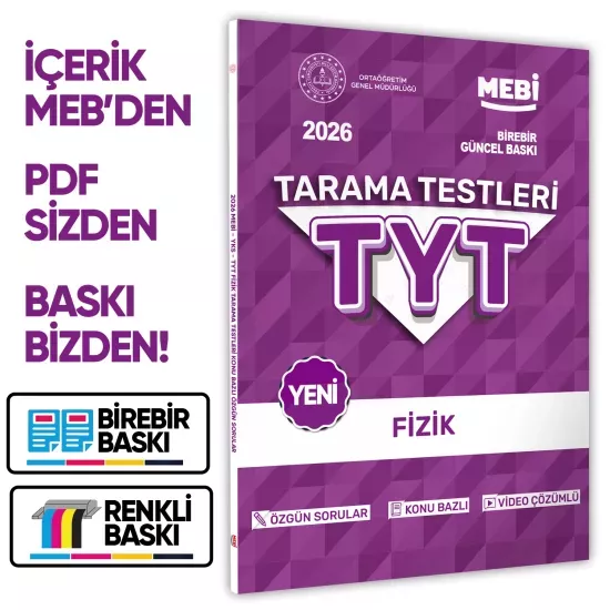2026 YKS-TYT MEBİ-OGM Fizik Özgün Tarama Testleri Kitabı A4 Boyut Renkli Görsel BASKI ÜCRETİ