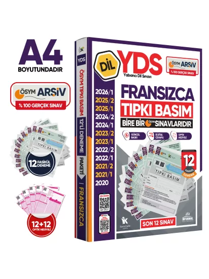 2026 YDS Fransızca ÖSYM Tıpkı Basım Çıkmış Soru Deneme Paketi Dijital Çözümlü 12li Fasikül SETİ