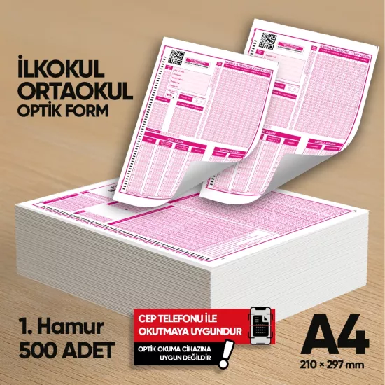 İlkokul-Ortaokul Deneme Sınavları İçin 500 Adet (80.GR) Optik Form