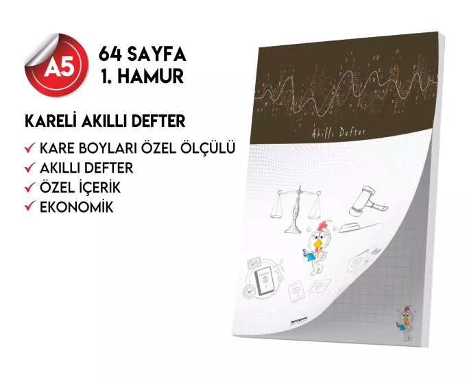Kareli Not Defteri 64 Sayfa Akıllı Defter Tekli A5 Tam Beyaz Tekli