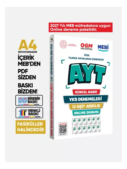 2026 YKS-AYT MEBİ OGM EŞİT AĞIRLIK Güncel Seri Online Deneme 12li SET BASKI ÜCRETİ