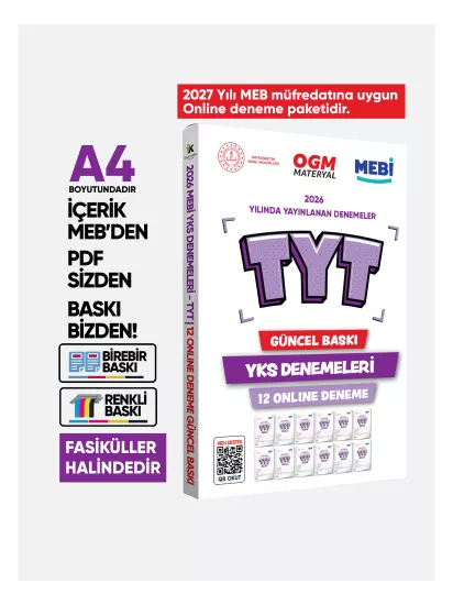 2027 YKS-TYT MEBİ OGM Güncel Seri Online Deneme 12li SET BASKI ÜCRETİ