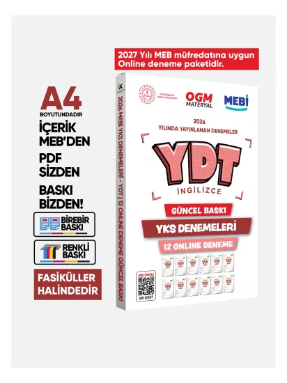 2027 YKS-YDT İNGİLİZCE MEBİ OGM Güncel Seri Online Deneme 12li SET BASKI ÜCRETİ