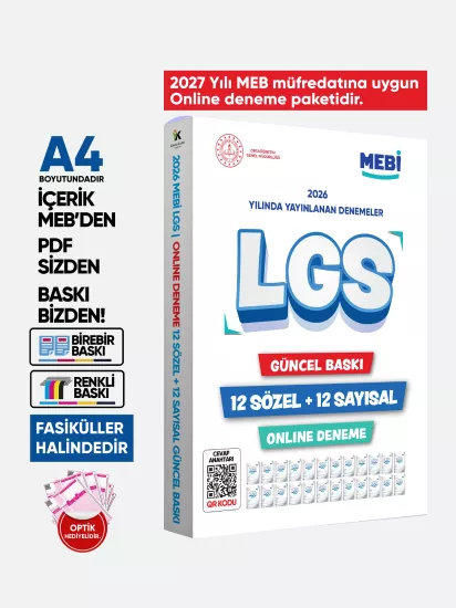 2027 LGS 8.Sınıf MEBi ONLİNE 1.2.3.4.5.6.7.8.9.10.11.12.Deneme Türkiye Geneli Paket PDF BASKI ÜCRETİ