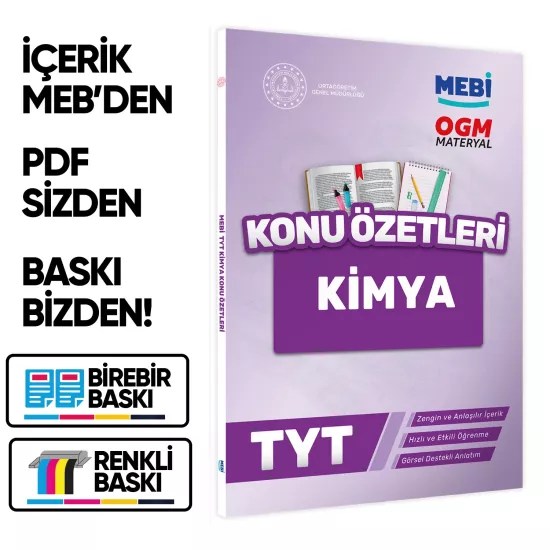 2026 YKS-TYT MEBİ-OGM Kimya Pratik Konu Özet Kitabı RENKLİ A4 Boyut Görsel Destekli BASKI ÜCRETİ