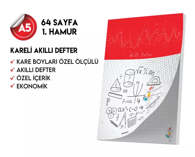 Kareli Not Defteri 64 Sayfa Akıllı Defter Tekli A5 Tam Beyaz Tekli