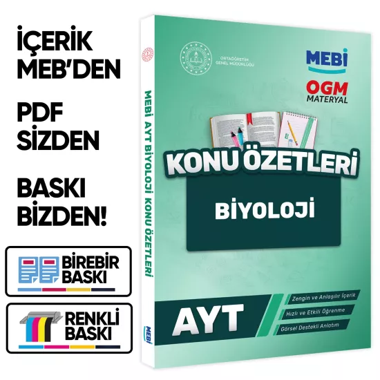 2026 YKS-AYT MEBİ-OGM Biyoloji Pratik Konu Özet Kitabı RENKLİ A4 Boyut Görsel Destekli BASKI ÜCRETİ