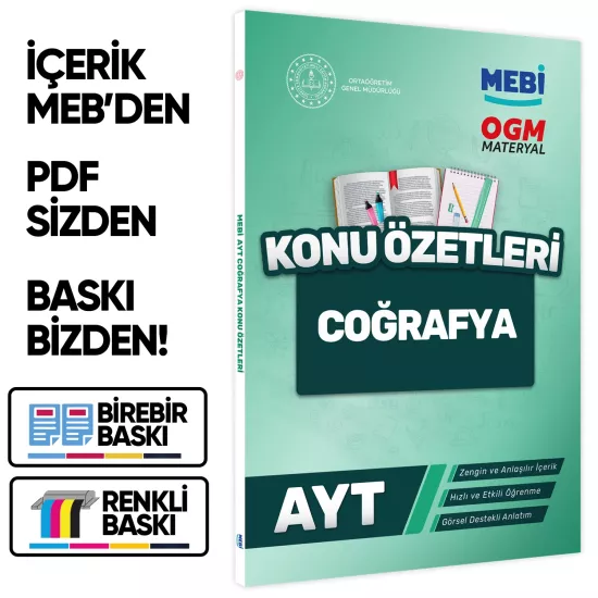 2026 YKS-AYT MEBİ-OGM Coğrafya Pratik Konu Özet Kitabı RENKLİ A4 Boyut Görsel Destekli BASKI ÜCRETİ