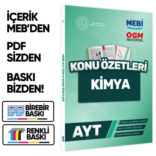 2026 YKS-AYT MEBİ-OGM Kimya Pratik Konu Özet Kitabı RENKLİ A4 Boyut Görsel Destekli BASKI ÜCRETİ