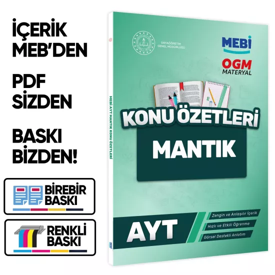 2026 YKS-AYT MEBİ-OGM Mantık Pratik Konu Özet Kitabı RENKLİ A4 Boyut Görsel Destekli BASKI ÜCRETİ