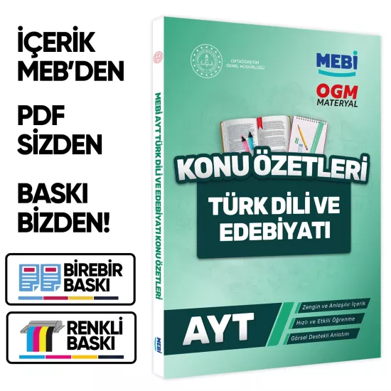 2026 YKS-AYT MEBİ-OGM Türk Dili ve Edebiyatı Pratik Konu Özet Kitabı RENKLİ A4 Boyut BASKI ÜCRETİ