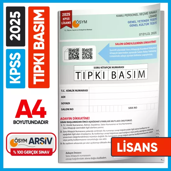 2025 KPSS LİSANS GY-GK ÖSYM Tıpkı Basım Çıkmış Soru Deneme Kitapçığı (Çözümlü Türkiye Geneli Sınav)