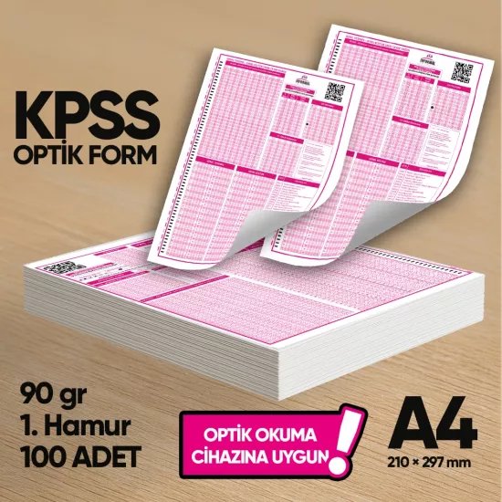 KPSS (GY-GK) Deneme Sınavları İçin 100 Adet (90.GR) Optik Form - Optik Okuma Uyumlu