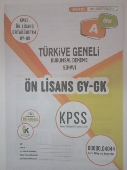 KPSS Ön Lisans Genel Yetenek-Genel Kültür Deneme A Kitapçığı Türkiye Geneli