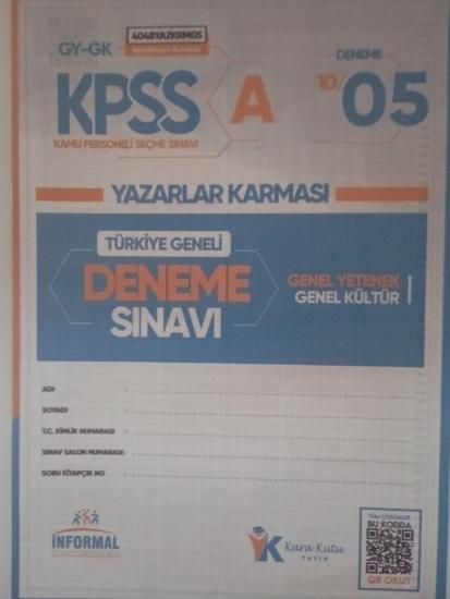 KPSS Lisans Genel Yetenek-Genel Kültür Yazarlar Karması Deneme Kitapçığı