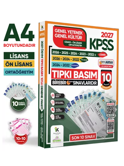 2027 KPSS Lisans-Ön Lisans-Ortaöğretim GY-GK Çıkmış Soru Tıpkı Basım 10lu Deneme Paketi TG Çözümlü