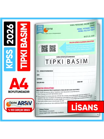 2026 KPSS LİSANS GY-GK ÖSYM Tıpkı Basım Çıkmış Soru Deneme Kitapçığı (Çözümlü Türkiye Geneli Sınav)