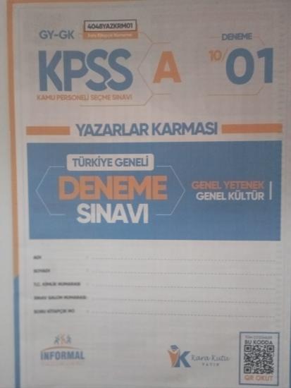 KPSS Lisans Genel Yetenek-Genel Kültür Yazarlar Karması Deneme Kitapçığı