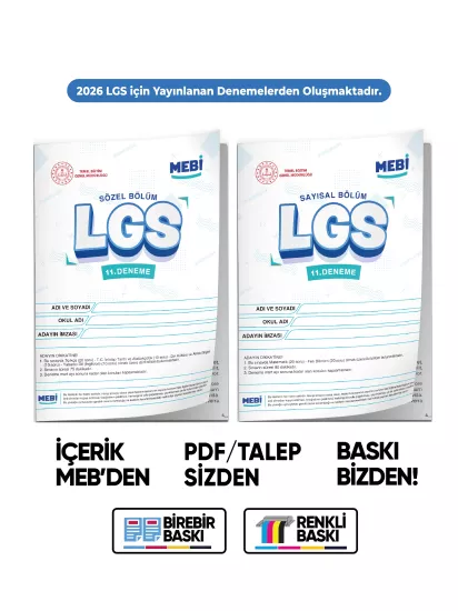 2026 LGS 8.Sınıf MEBİ ONLİNE Türkiye Geneli 11. Deneme (Sayısal–Sözel) Büyük Boy Renkli BASKI ÜCRETİ