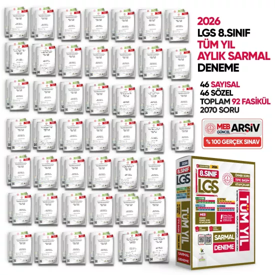 2026 8.Sınıf LGS TÜM YIL Aylık SARMAL Konu Deneme Seti MEB Örnek Soru Tıpkı Basım Çözümlü PAKET