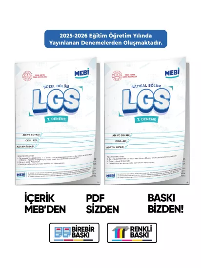2026 LGS 8.Sınıf MEBİ ONLİNE Türkiye Geneli 7. Deneme (Sayısal–Sözel) Büyük Boy Renkli BASKI ÜCRETİ