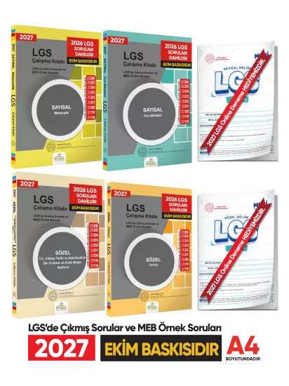 2027 LGS 8. Sınıf Çıkmış ve MEB Örnek Sorular 4’lü Set (A4 Renkli)