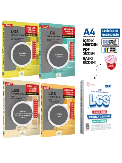 2027 LGS 8.Sınıf 4lü Çıkmış MEB Örnek Sorular Çalışma Kitabı -12li ONLİNE Deneme Paketi BASKI ÜCRETİ