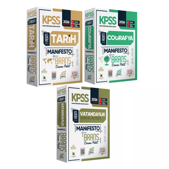2026 KPSS Ön Lisans- Ortaöğretim 3 Adım 3lü Manifesto Dijital Çözümlü Branş Deneme Set