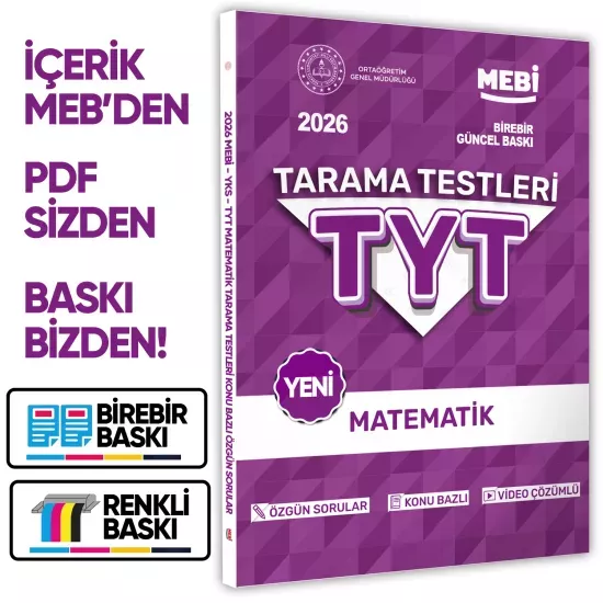 2026 YKS-TYT MEBİ-OGM Matematik Özgün Tarama Testleri Kitabı A4 Boyut Renkli Görsel BASKI ÜCRETİ