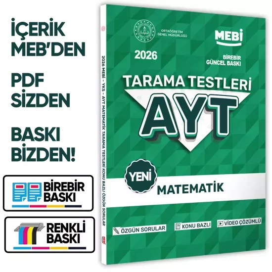 2026 YKS-AYT MEBİ-OGM Matematik Özgün Tarama Testleri Kitabı A4 Boyut Renkli Görsel BASKI ÜCRETİ