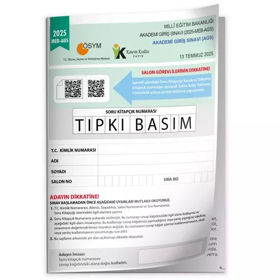 2025 MEB AGS Tıpkı Basım Çıkmış Soru ÖSYM Kitapçığı TAM HALİ Video/PDF Çözümlü Türkiye Geneli