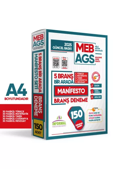 2025 MEB AGS TÜRKÇE-MATEMATİK-TARİH-COĞRAFYA-MEVZUAT Manifesto 150 Branş Denemesi Fasikül SETİ