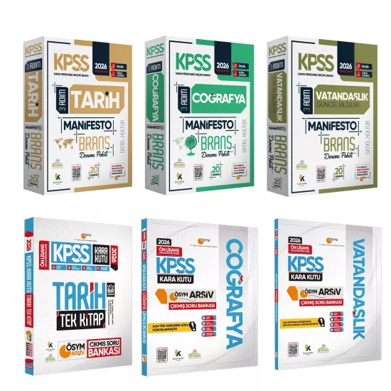 2026 KPSS Önlisans Tarih Coğrafya Vatandaşlık Kara Kutu Soru Bankası ve Manifesto Deneme 6lı Set