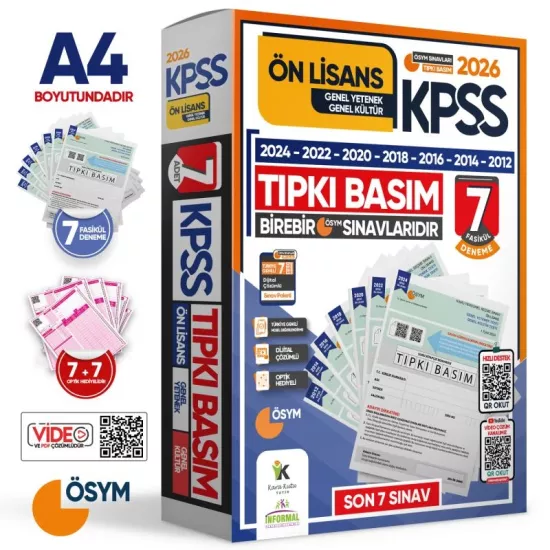 2026 KPSS Önlisans ÖSYM Çıkmış Soru Tıpkı Basım 7li Deneme Paketi Türkiye Geneli Dijital Çözümlü