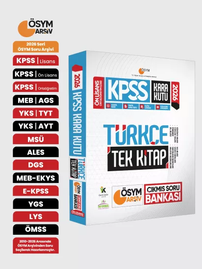 2026 KPSS Önlisans/Ortaöğretim Kara Kutu Türkçe TEK KİTAP ÖSYM Çıkmış Soru Bankası Konu Özetli Çözüm