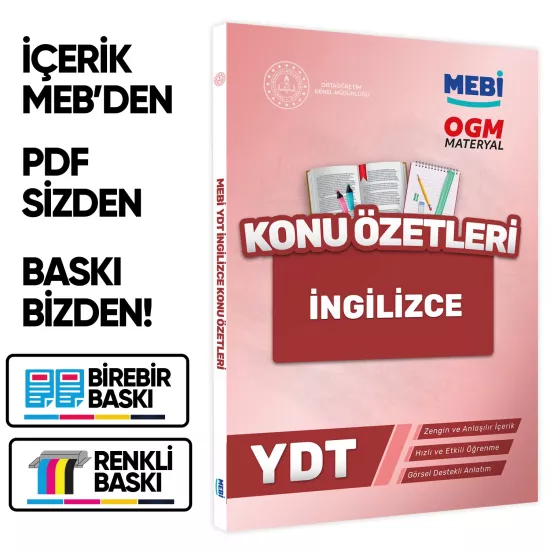 2026 YDT MEBİ-OGM İngilizce Pratik Konu Özet Kitabı RENKLİ A4 Boyut Görsel Destekli BASKI ÜCRETİ