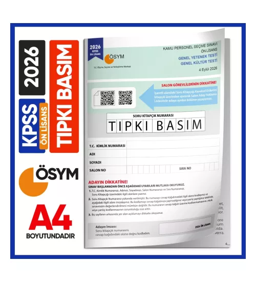 2026 KPSS Önlisans ÖSYM Tıpkı Basım Çıkmış Soru Deneme Kitapçığı (Video Çözümlü Türkiye Geneli)