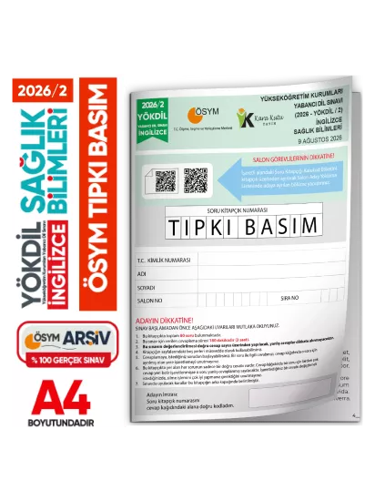 2026/2 YÖKDİL İngilizce SAĞLIK BİLİMLERİ ÖSYM Çıkmış Soru Tıpkı Basım Deneme Kitapçığı TG