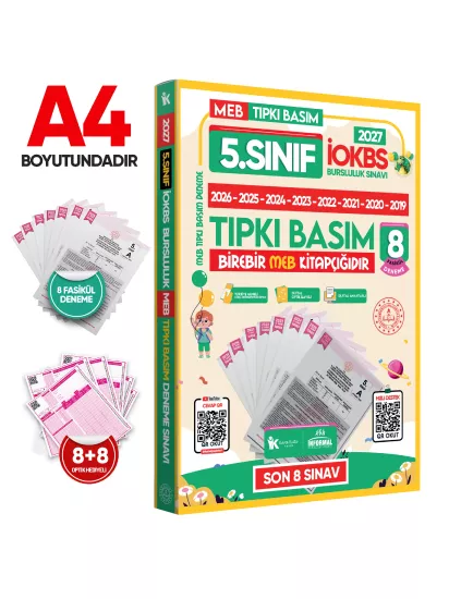2027 5.Sınıf İOKBS-BURSLULUK Çıkmış Soru Tıpkı Basım 8li Deneme Paketi PDF/Video Çözümlü Türkiye Gen