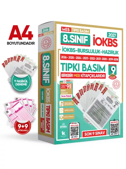 2027 8.Sınıf İOKBS-BURSLULUK Çıkmış Soru Tıpkı Basım 9lu Deneme Paketi PDF/Video Çözümlü Türkiye Gen