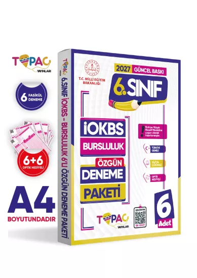 2027 6..Sınıf Topaç Yayınları İOKBS-BURSLULUK 6lı Deneme Paketi Dijital Çözümlü Türkiye Geneli