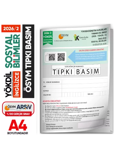 2026/2 YÖKDİL İngilizce SOSYAL BİLİMLER ÖSYM Çıkmış Soru Tıpkı Basım Deneme Kitapçığı Türkiye Geneli