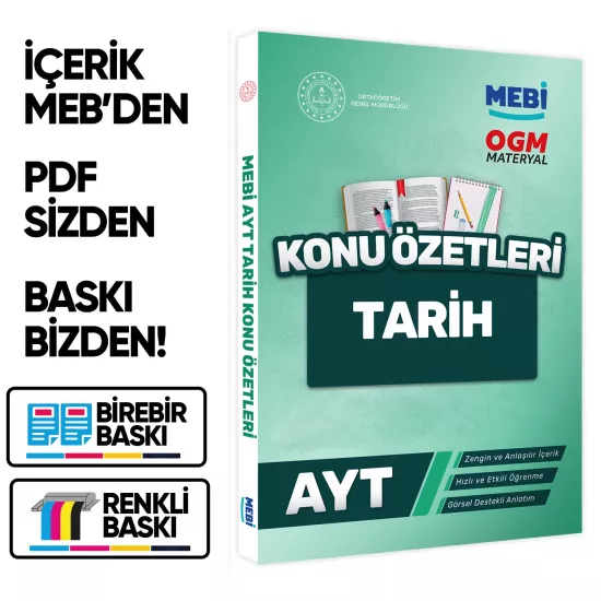 2026 YKS-AYT MEBİ-OGM Tarih Pratik Konu Özet Kitabı RENKLİ A4 Boyut Görsel Destekli BASKI ÜCRETİ