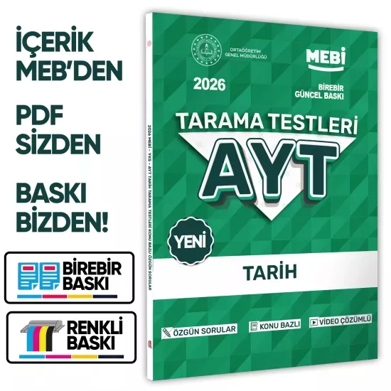 2026 YKS-AYT MEBİ-OGM Tarih Özgün Tarama Testleri Kitabı A4 Boyut Renkli Görsel BASKI ÜCRETİ
