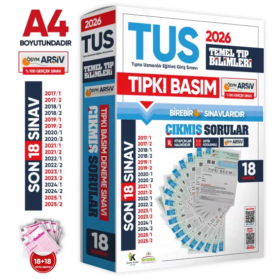2026 TUS Temel&Klinik Tıp Bilimleri ÖSYM Çıkmış Soru Tıpkı Basım Son 9 Yıl 36lı Deneme Kitapçığı
