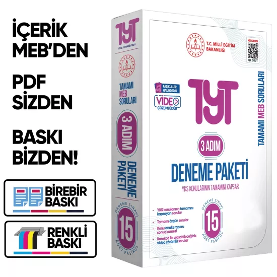 2026 3 Adım YKS-TYT MEBİ Özgün Sorular 15li Deneme Paketi Video Çözümlü BASKI ÜCRETİ
