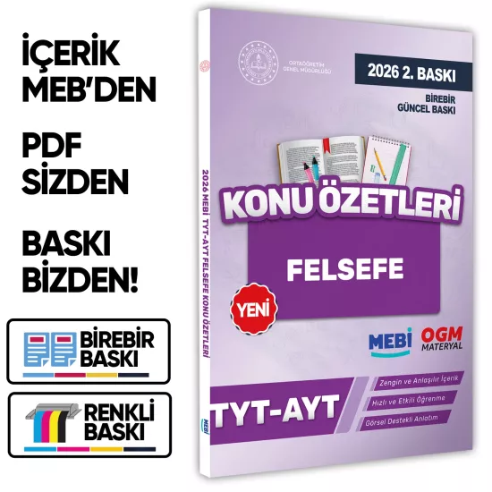 2026 YKS-TYT MEBİ-OGM Felsefe Pratik Konu Özet Kitabı RENKLİ A4 Boyut Görsel Destekli BASKI ÜCRETİ