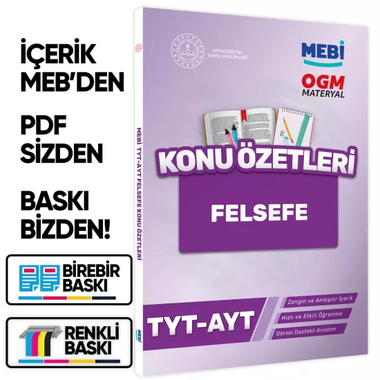 2026 YKS-TYT MEBİ-OGM Felsefe Pratik Konu Özet Kitabı RENKLİ A4 Boyut Görsel Destekli BASKI ÜCRETİ