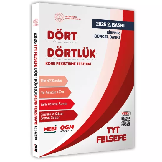 2026 YKS-TYT MEBİ-OGM Dört Dörtlük Felsefe Pekiştirme Testi Renkli Soru Bankası BASKI ÜCRETİ