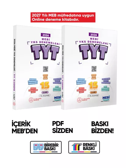 2027 MEBİ YKS-TYT 15li Deneme Kitabı Video Çözümlü 1. ve 2. Cilt Renkli BASKI ÜCRETİ